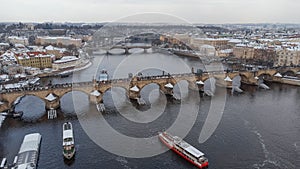 Shot of the Charles Bridge in Prague, Czech Republic, during wintertime