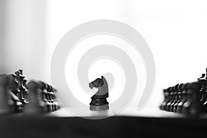 Shot of a chess board white horse moving. Business leader concept.