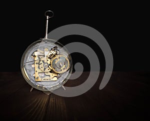 The shot of clockwork gears inside the watch