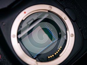A shot of the CMOS sensor inside of a DSLR camera
