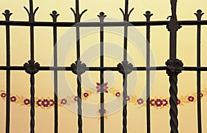 Floral decoration on the iron fence photo