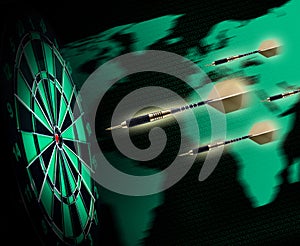 Shot of darts in bullseye