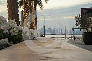 Shot of a Dubai city skyline from Dubai creek harbour. UAE. Outdoors