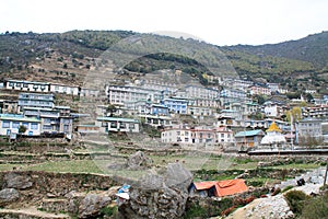 Shot from the Everest Basecamp trail at Namche Bazaar in Nepal