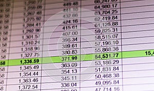 Shot of an excel sheet on computer screen showing bank loan amortization table. Accounting photo