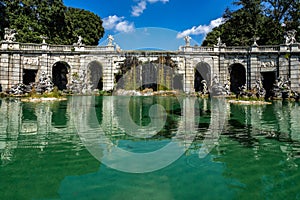 Shot of the fountain of Aeolus at Caserta Royal Palace,  Italy