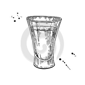 Shot glass drawing. Tequila, vodka, cocktail, alcohol drink vect