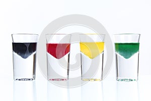 Shot glasses with colorful liquid