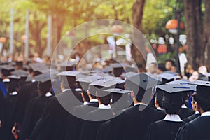 Shot of graduation hats during commencement success graduates of the university, Concept education congratulation. Graduation Cere