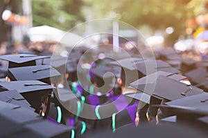 shot of graduation hats during commencement success graduates of the university, Concept education congratulation Student young ,C