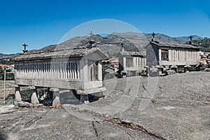 Shot of granite granaries, Granaries of Soajo, Peneda-Geres National Park, Portugal