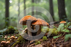 Shot of group edible mushrooms known as Enokitake, Golden Needle or winter mushrooms.