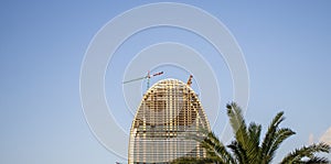 Shot of the high rise building under construction. Industrial