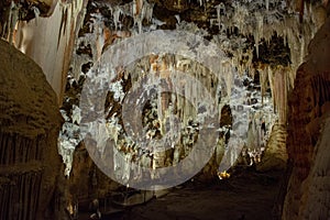 A shot inside the Cuevas del Aguila stalactite cave in Avila, Spain