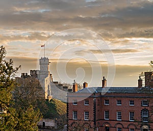 A shot of the Lincoln Castle Ruins at sunset