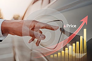 Shot of male hand opening car fuel tank with graphs