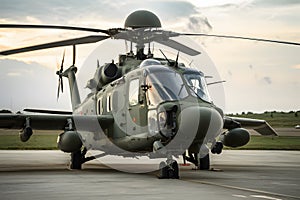 shot Military helicopter at air base for flight operations