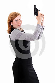 Shot of a military woman posing with guns