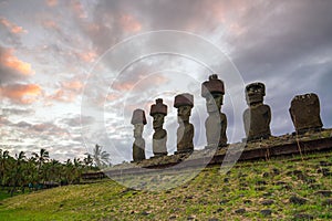 Shot of Moai statues in Easter Island