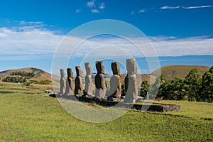 Shot of Moai statues in Easter Island,