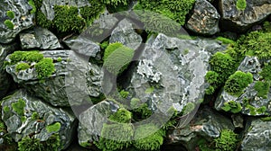 A shot of mosscovered rocks the spongy texture of the moss providing a soft contrast to the rough surface of the stone photo