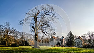 Senden, Coesfeld, Munsterland December 2017 - Watercastle Wasserschloss Schloss Senden during sunny day in Winter