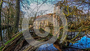 Senden, Coesfeld, Musterland December 2017 - Watercastle Wasserschloss Schloss Senden during sunny day in Winter