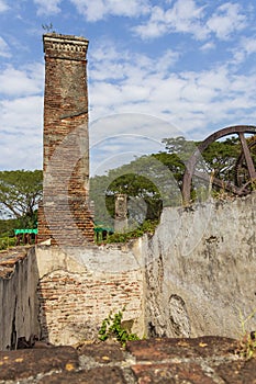 Shot of the old, obsolete, abandoned sugar mill. Industry