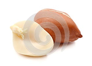 Shot of peanut kernels. Ingredient, white.