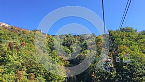 Shot on a phone. Cable lift to the top of the hill where the Great Chinese wall is located. Tourists visit the Great