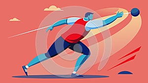 A shot putter winding up and releasing the virtual shot in the VR shot put event.. Vector illustration.