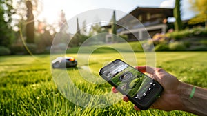 A shot of the robotic lawn mowers handy app allowing users to control and monitor their lawn mower from anywhere photo