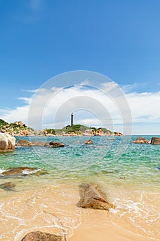 Shot of rocky coast near Hai Dang Mui Ke Ga Ke under blue sky in Vietnam