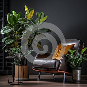 shot of a Rubber Plant (Ficus elastica), focusing on its large, shiny leaves and robust trunk by AI generated