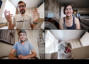 Shot of a screen of teammates doing a virtual happy hour from their home offices