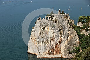 The landscape of the coast from Duino Castle in Italy
