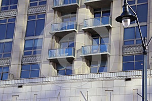 A shot of the skyscrapers with balconies in the skyline  in downtown Atlanta