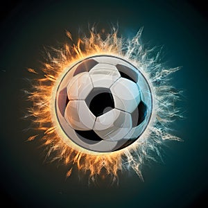 shot Soccer ball ablaze in fiery and watery elements artwork