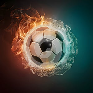 shot Soccer ball ablaze in fiery and watery elements artwork