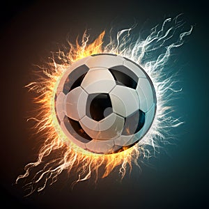 shot Soccer ball ablaze in fiery and watery elements artwork