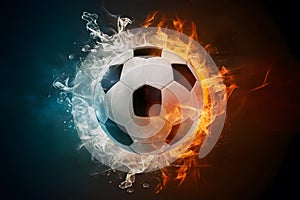 shot Soccer ball ablaze in fiery and watery elements artwork