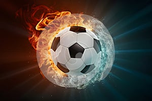 shot Soccer ball ablaze in fiery and watery elements artwork