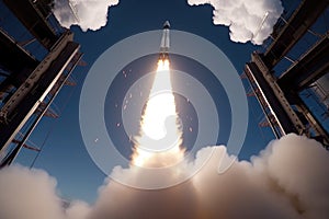 shot of a spacecraft with two astronauts about to blastoff into space photo