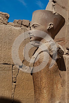 shot of the statue of queen Hatshepsut of ancient Egypt in the Temple of Karnak, Luxor, Egypt