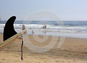 Shot of surf board with black fin