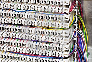 A shot of telephone cable in telephone panel