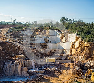 Shot of an unfinished construction site in Marble quarry in the region of CadoiÃ§o, Leiria, Portugal