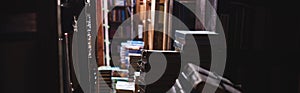 Shot of vintage books on shelves in library