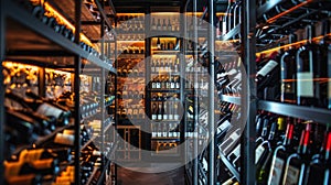 Shot of a VIP boxs impressive wine cellar stocked with a selection of prestigious and rare wines for guests to enjoy