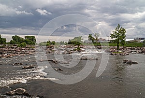 Shot at water level on cascase of waterfalls, Sioux Falls, SD, USA